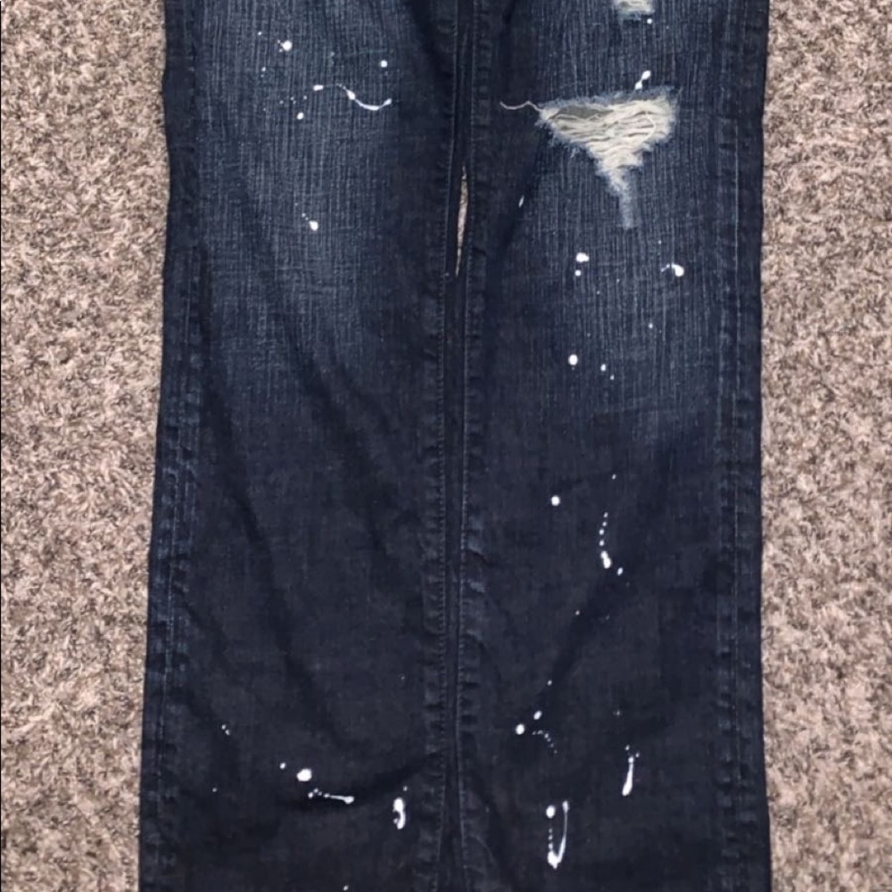 Dark Akoo Denim Paint Splattered Jeans